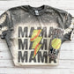 Distressed Mama Softball Bolt Bleached Tee