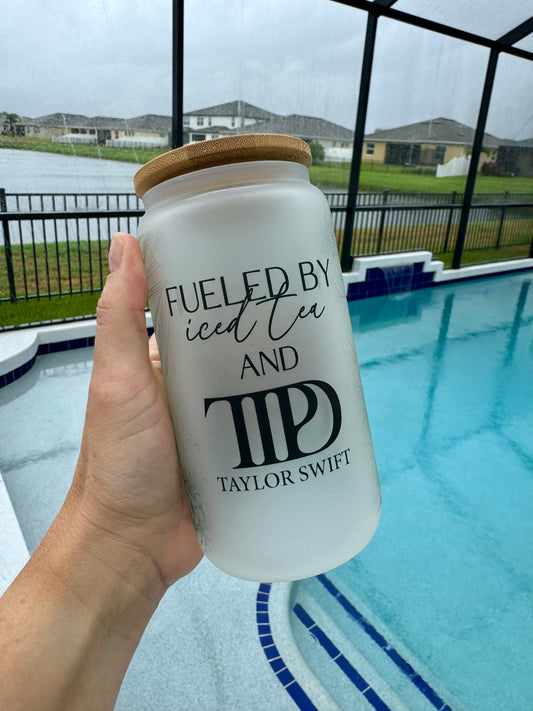 Fueled By ICED TEA  & TTPD Matte Glass Can Tumbler, 16oz