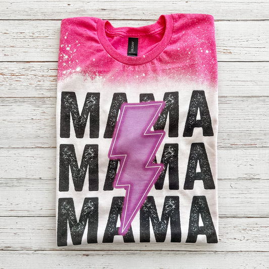 Mama Stacked Bolt Bleached Tee