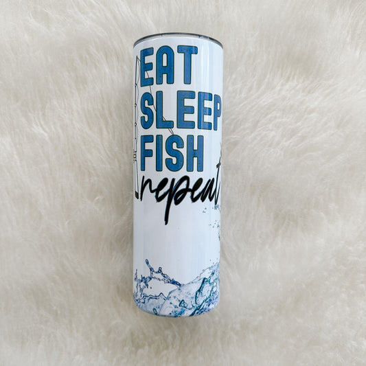 Eat, Sleep, Fish Repeat Sublimation Tumbler, 20oz