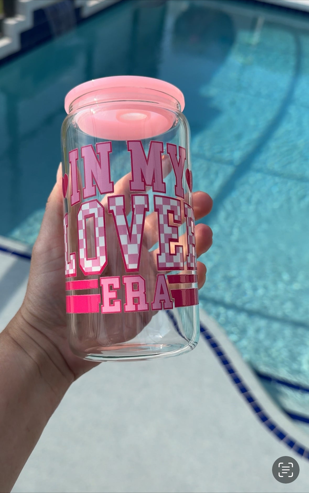 In My Lover Era Glass Can Tumbler, Pink Lid