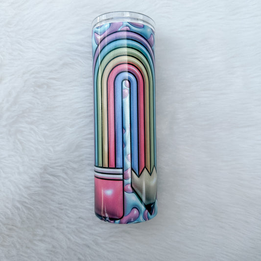 3D Puff Teacher/Pencil/Rainbow Holographic Sublimation Tumbler, 20oz