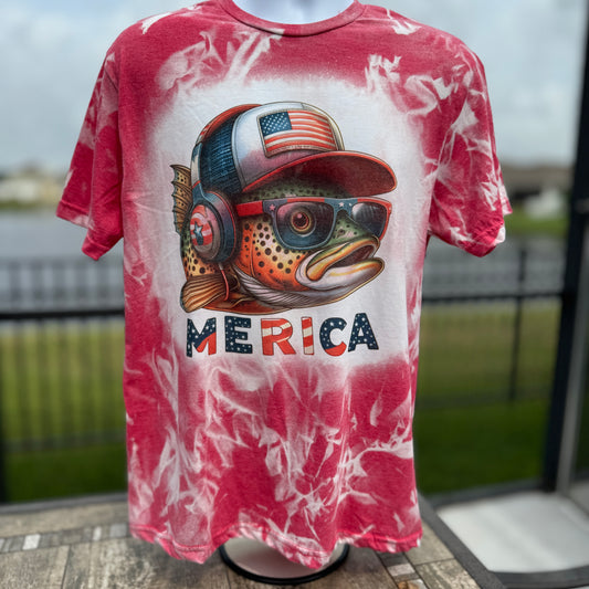 Merica Fish Bleached Tee, Red